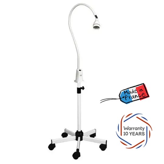 Мобилна лампа за прегледи Carla Focus с регулируема височина, гъвкаво рамо 65 см. и регулируем интензитет на  светлината.