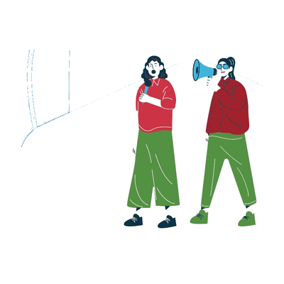 Two people speaking out with a megaphone