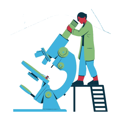 A researcher working at a large microscope