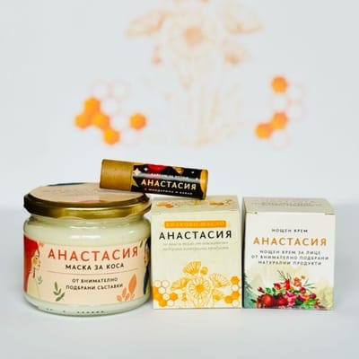 Комплект „Анастасия“ — маска за коса, балсам за устни, билково масло и нощен крем
