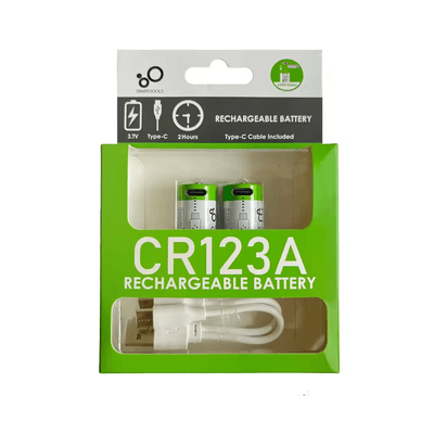 Опаковка с 2 броя презареждаеми CR123A батерии с USB-C порт