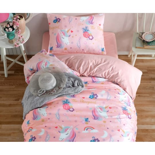 Спално бельо с еднорог в розово