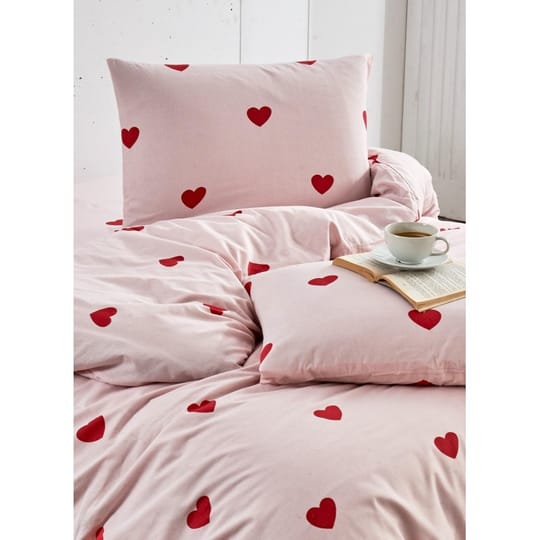 Спално бельо фин памук със сърца розово