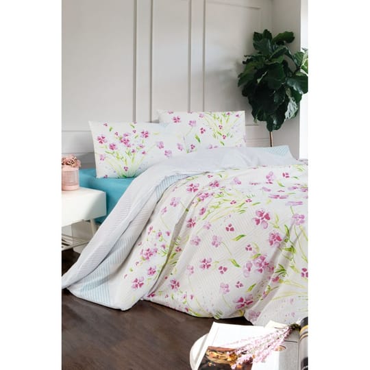 Единично спално бельо памучно хасе Flora