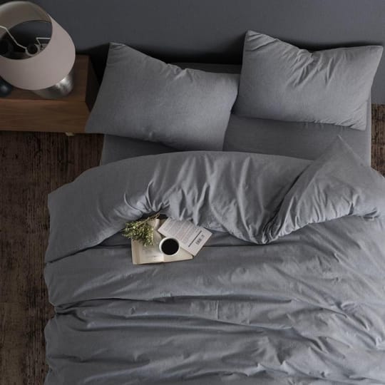 Единично спално бельо в тъмно сиво от ранфорс