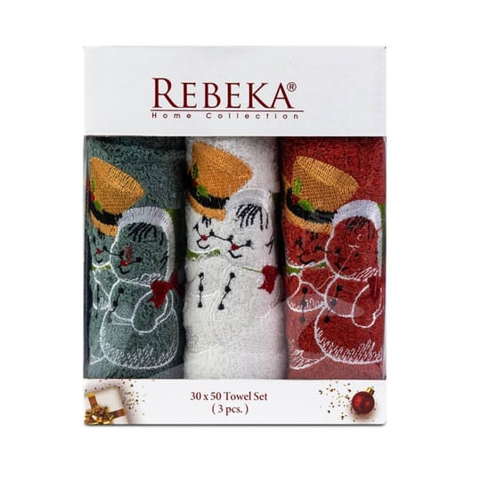 3 броя коледни кърпи с бродерия Снежко в кутия