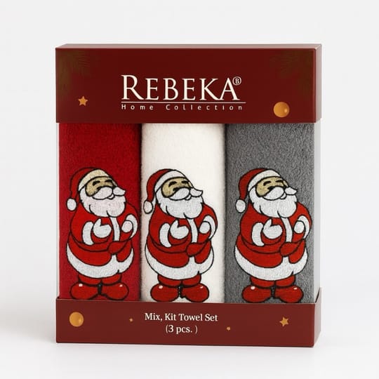 Коледни кърпи с бродерия Дядо Коледа в кутия 3 броя
