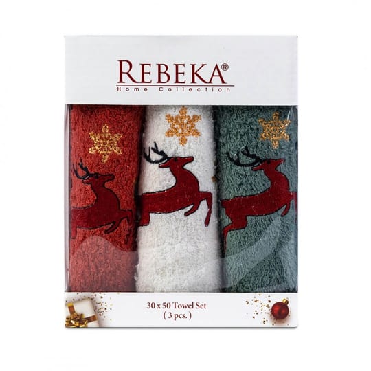 3 броя коледни кърпи с бродерия Еленчета в кутия