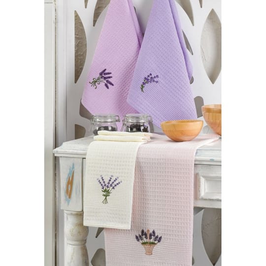 6 броя вафлени кърпи с бродерия Лавандула