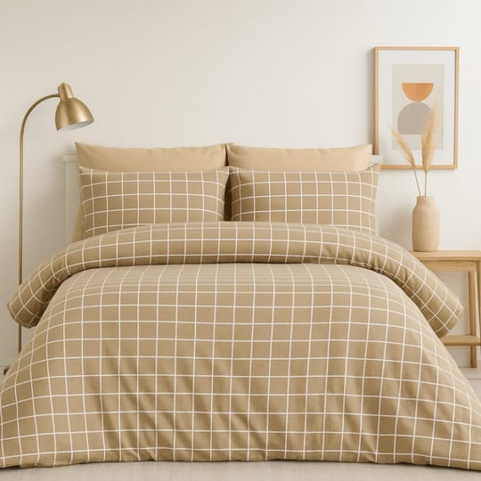 Единично спално бельо от памучно хасе в бежовата гама