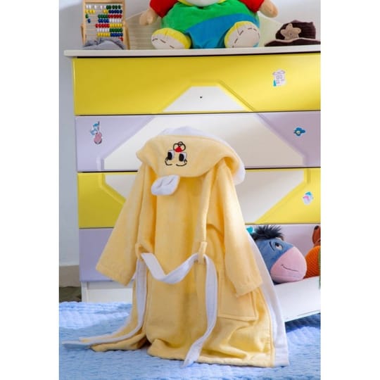 Детски халат за баня с ушички в жълто