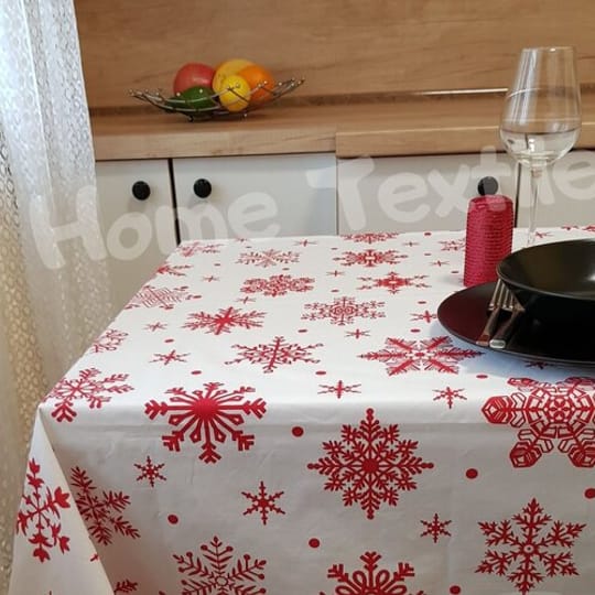 ПАМУЧНА КОЛЕДНА ПОКРИВКА - СНЕЖНО  120/160