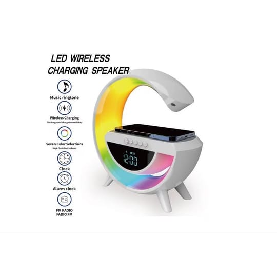 Мултифункционална лампа, Bluetooth високоговорител, RGB Led, Аларма, 7 вида цвята, Безжично зареждане, Радио