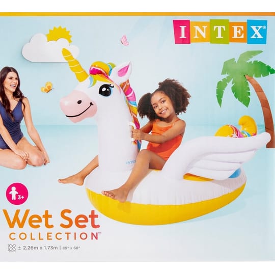 Надуваем еднорог Intex Wet Set – 226×173 см, 3+ години