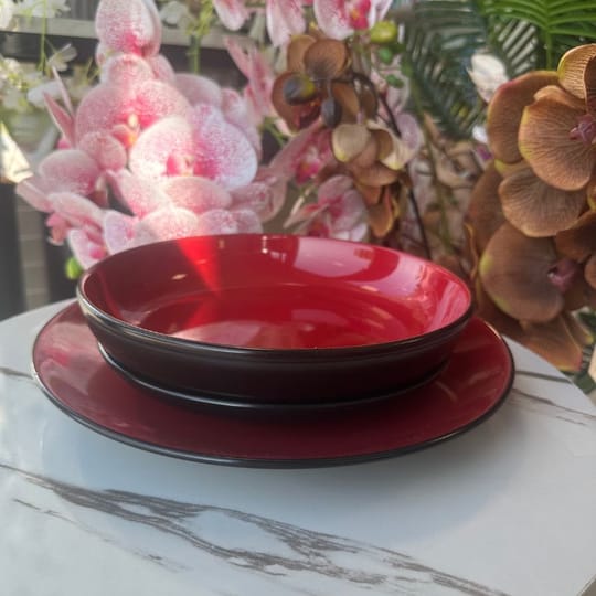 Сервиз за хранене Crimson Noir – 18 части, керамика в червено и черно