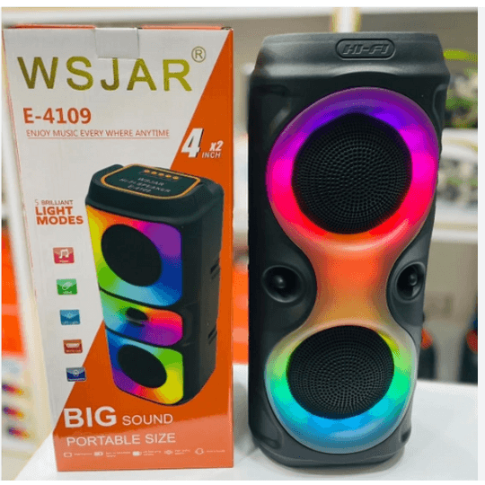 Bluetooth колонка WSJAR E-4109 – 2x4", светлинни ефекти, 2400 mAh батерия