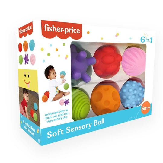 Сетивни топки Fisher-Price – комплект от 6 меки текстурирани топки