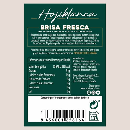 Задният етикет на Brisa Fresca отблизо