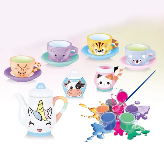 Керамичен сервиз за чай за оцветяване Painted Tea Set Животни 18ч.