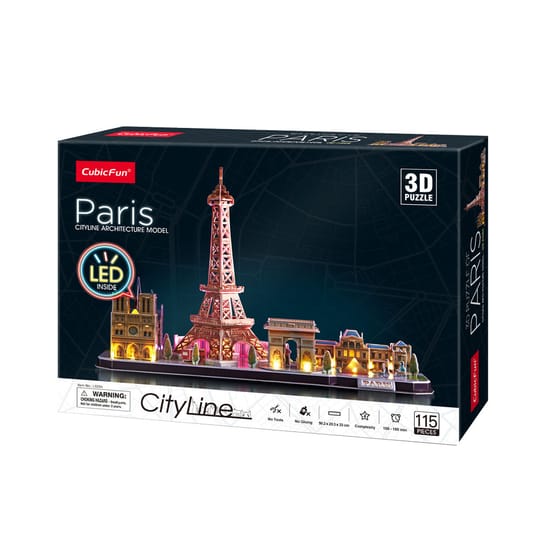 CubicFun Пъзел 3D City Line Paris 115ч. с LED светлини