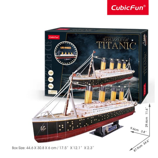 CubicFun Пъзел 3D Кораб Titanic 266ч. LED inside