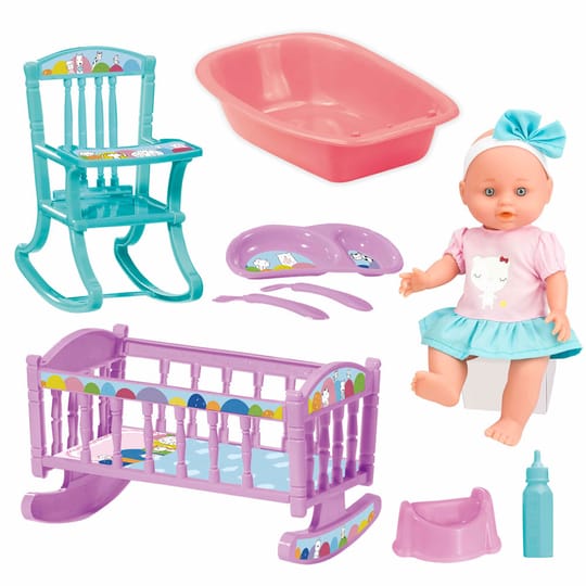 LT Кукла пишкаща Le Petit Bebe 30 см. с легло, стол за хранене и корито