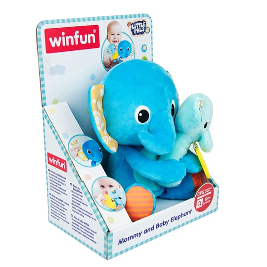 WINFUN Плюшен слон с бебе слонче-дрънкалка LITTLE PALS
