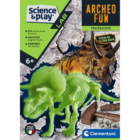 CLEMENTONI ARHEO FUN Разкрий Скелет Динозавър Triceratops Glow in The Dark