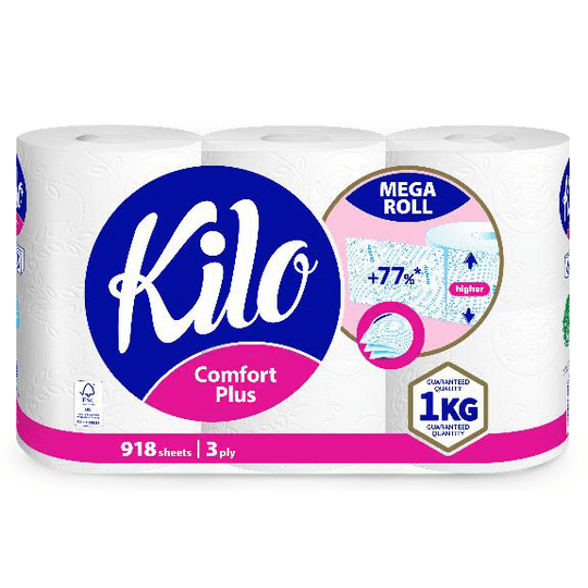 Kilo Comfort Plus 6 ролки- Тоалетна хартия - 3 пласта - 153 листа.