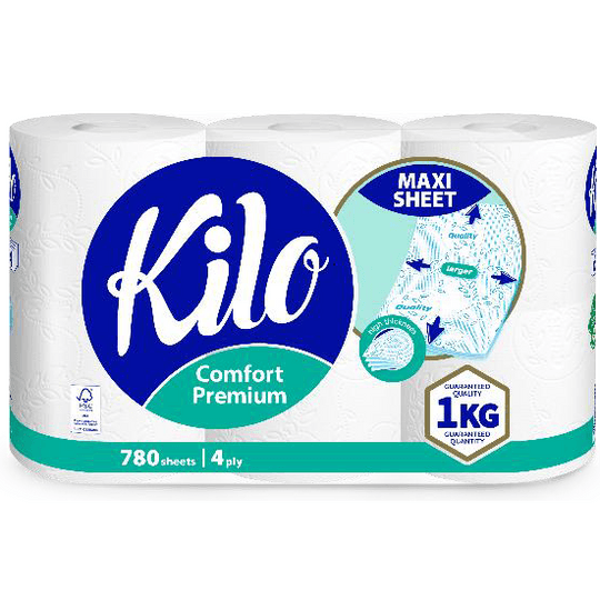 Kilo Comfort Premium 6 ролки - Тоалетна хартия - 4 пласта - 130 листа.