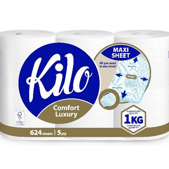 Kilo Comfort Luxury 6 ролки - Тоалетна хартия - 5 пласта - 104 листа.