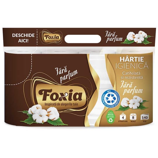 FOXIA Тоалетна хартия 4 пласта - 8 ролки - 140 листа.