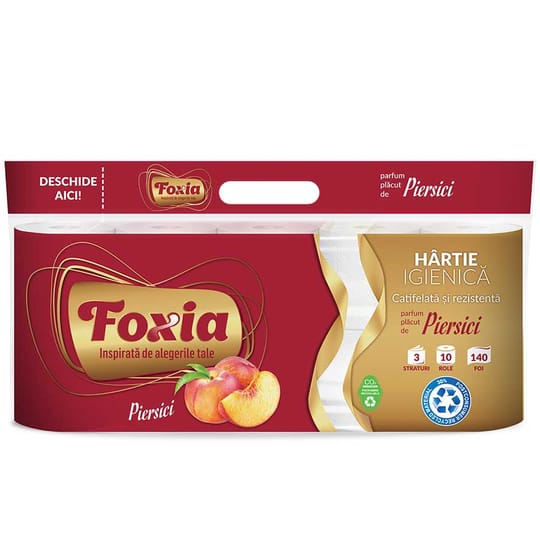 FOXIA Тоалетна хартия 3 пласта - 10 ролки - 140 листа - праскова