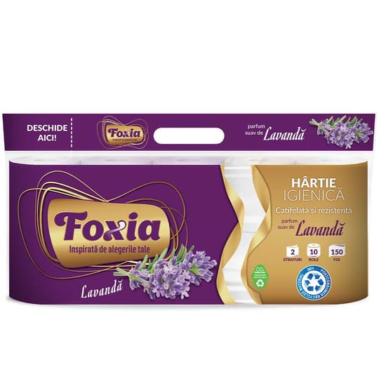FOXIA Тоалетна хартия 2 пласта - 10 ролки - 150 листа - лавандула