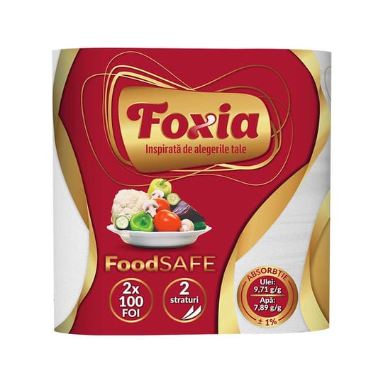 FOXIA Кухненска хартия 2 пласта - 2 ролки/комплект - 100 листа/ролка - височина 22 см