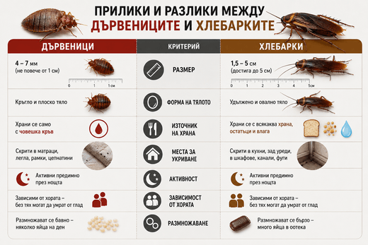Прилики и разлики между дървеници и хлебарки
