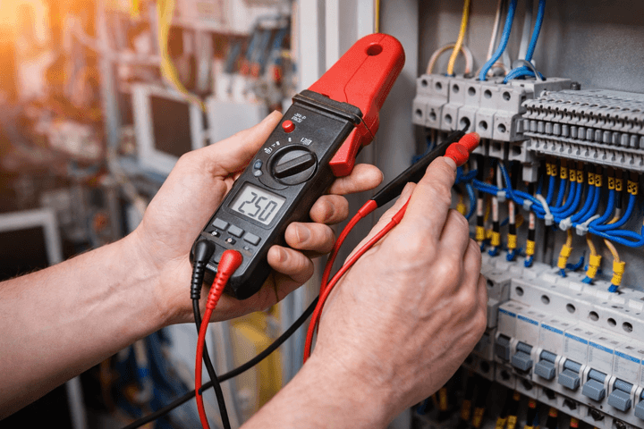 man holding measurement tool