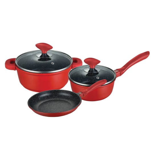 Комплект съдове за готвене Muhler Kara MR-5048S NEW 5 части, червени, лят алуминий
