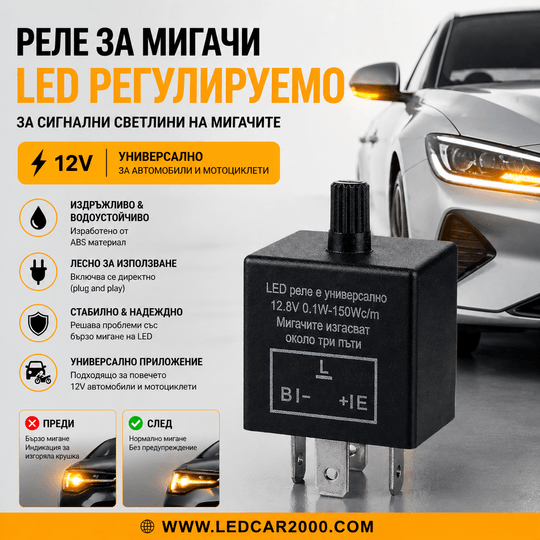 LED Реле за мигачи – регулируемо (12V)