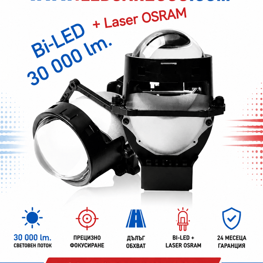 Bi-LED лупи за вграждане 3.0 inc 30 000 lum.+ Laser osram 12 - 24 V .