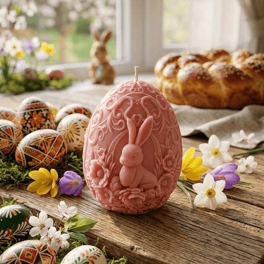 Бутикова 3D Свещ "Великденска Магия" – Релефно Яйце със Заек ✨🐰