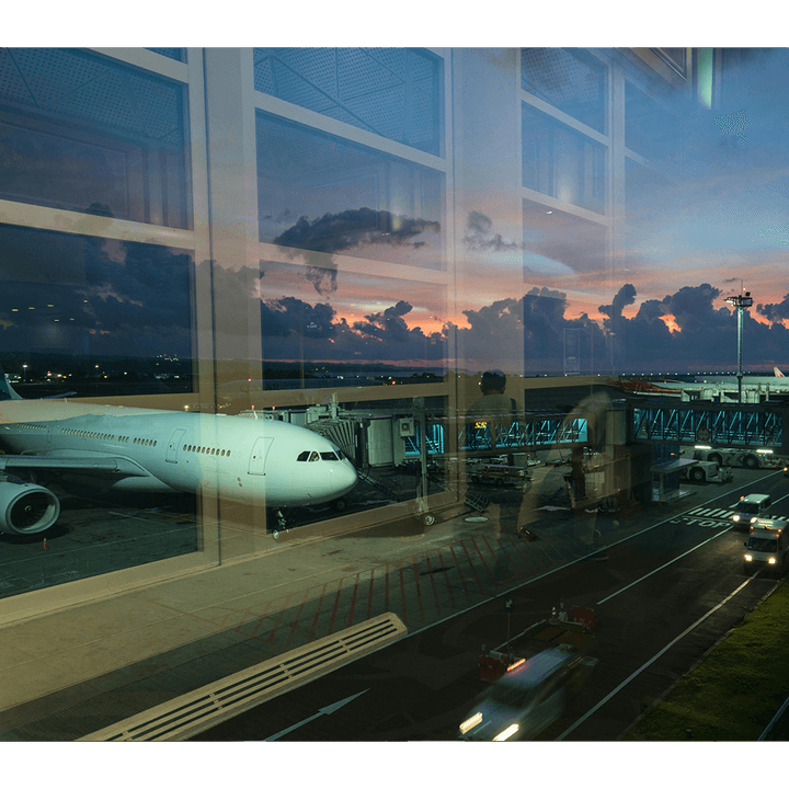 airport reflection on big windows