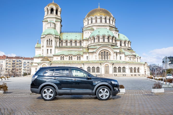 Chevrolet Captiva side view in front of church