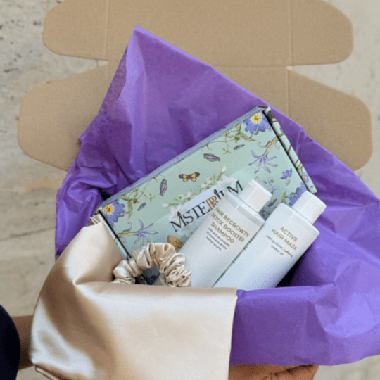 Комплект за коса MISTERRIUM + сатенена калъфка – грижа за косата и спокоен сън