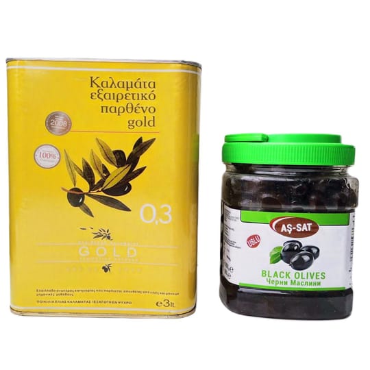 Маслиново масло Kalamata Gold 3 литрa + маслини черни USLU костилка 900 гр