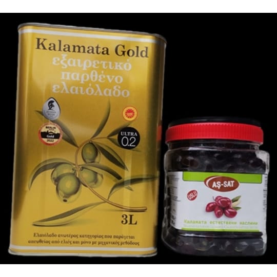Маслиново масло Kalamata Gold 3 литрa + маслини Kalamata 900 гр.