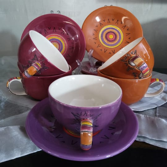 Художествена ръчно рисувана керамика, бохемска, абстрактна, цветна