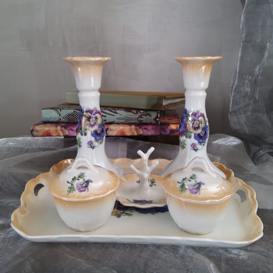 Винтидж сет за дамска тоалетка, Бохемски порцелан на Victoria Czechoslovakia 