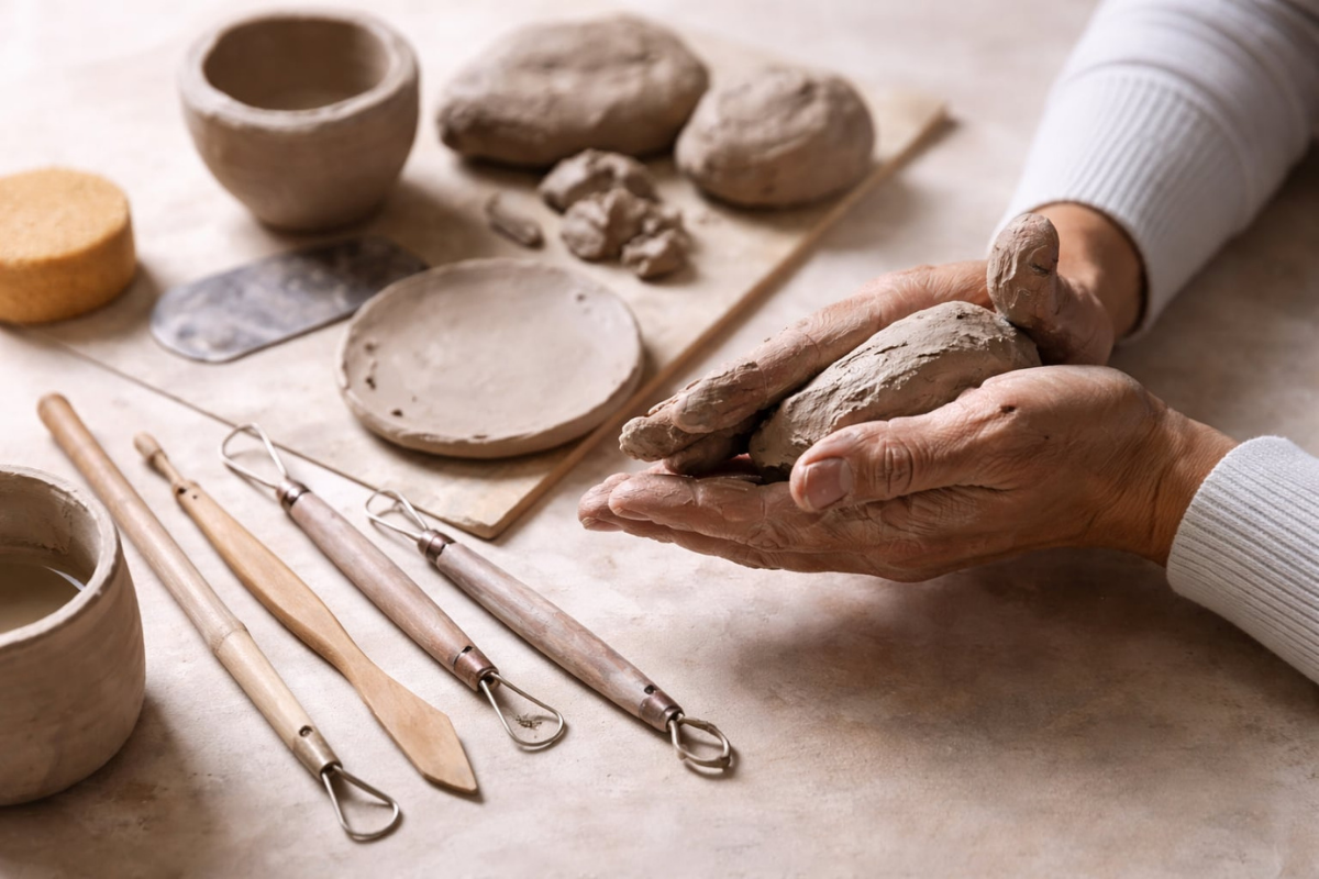 снимка ръце и глина