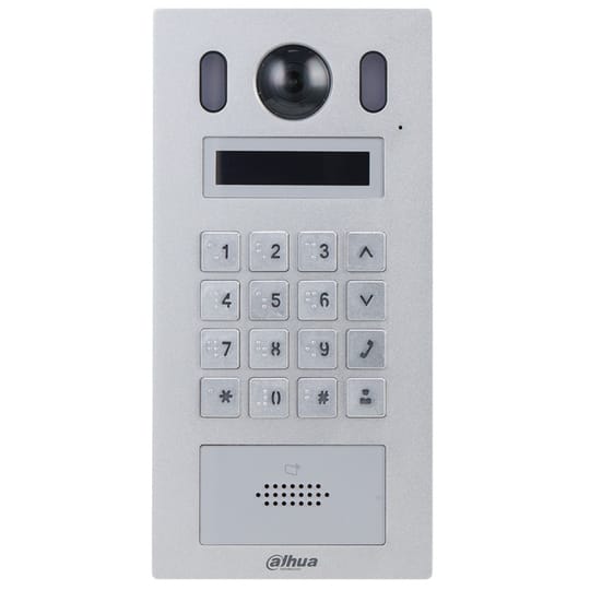 Компактен външен IP видеодомофон на Dahua VTO6221E-P с 2Mpix 1/2.9” CMOS камера с хоризонтален ъгъл 140º. Работи с мрежови VTH вътрешни панели.